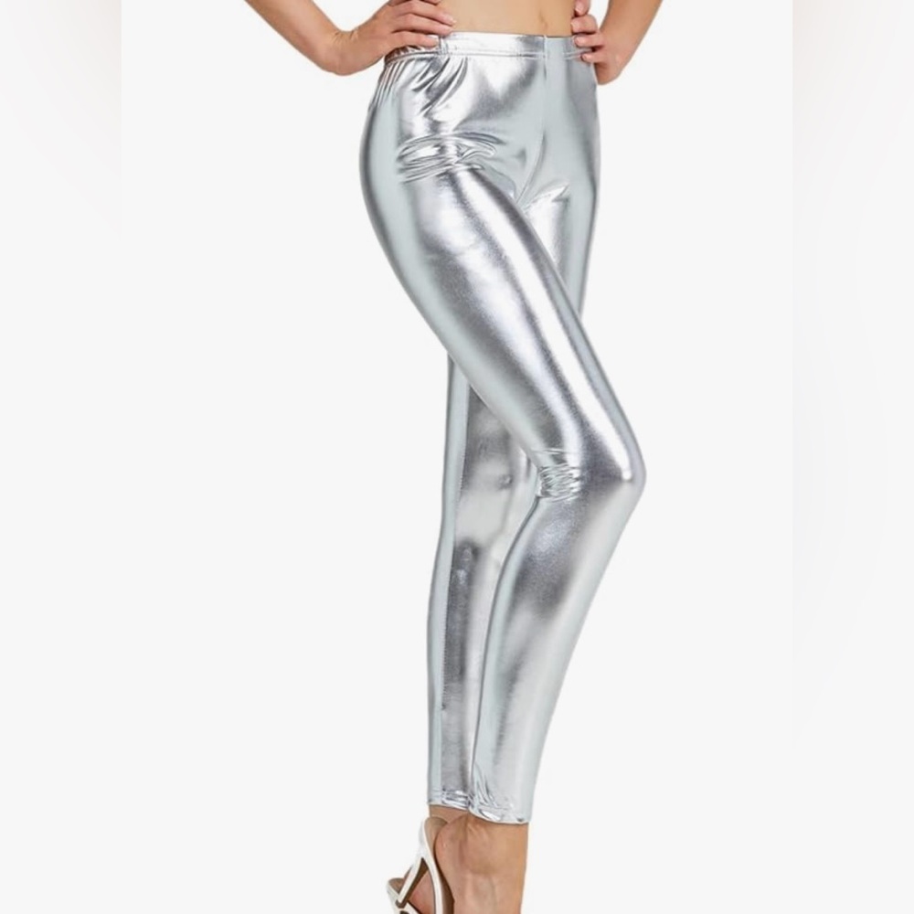 Women Shiny Metallic Sports Leggings Bright Pencil Pant